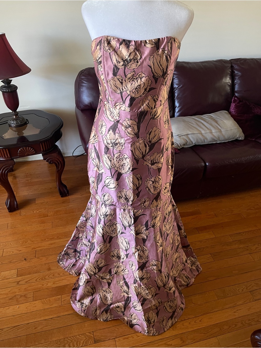 Lulus Gowning Around Mauve Floral Jacquard Strapless Maxi Dress - Picture 6 of 12